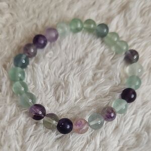Rainbow Fluorite 8mm Beaded Stretch Bracelet Healing Crystal Stone Boho